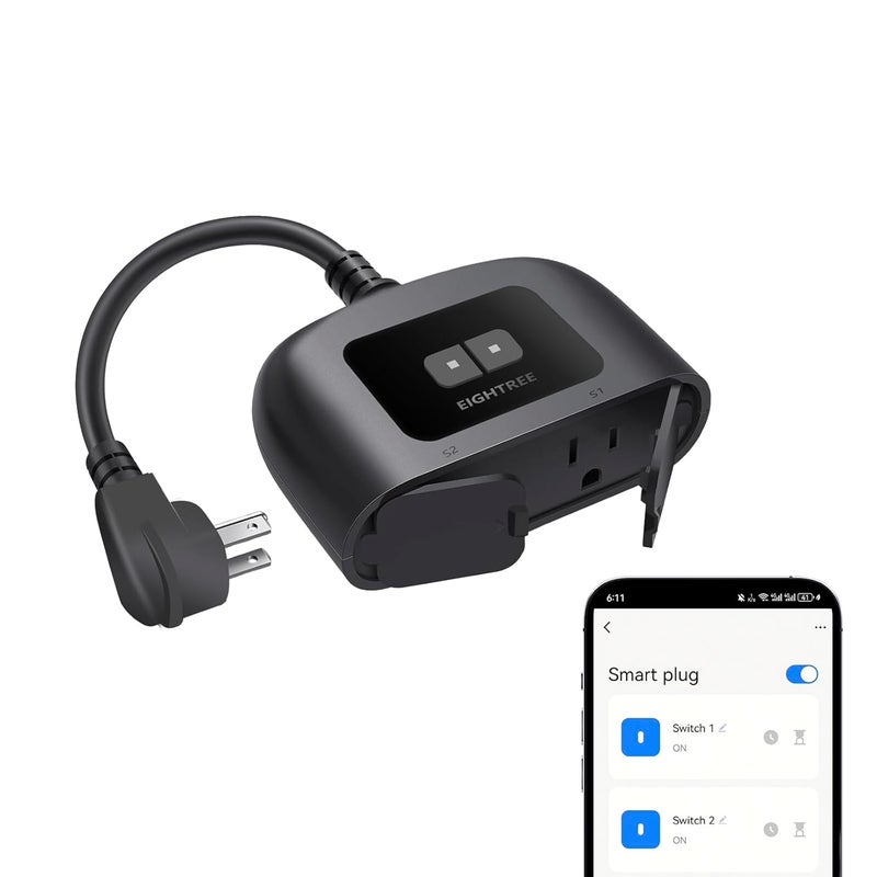 EIGHTREE Outdoor Smart Plug Waterproof IP44, Smart Outlet Plug with 2 Independently Controlled Outlets, Compatible with Alexa and Google Assistant, Voice & Remote Control, Timer&Schedule, 2.4GHz Only - Image 1